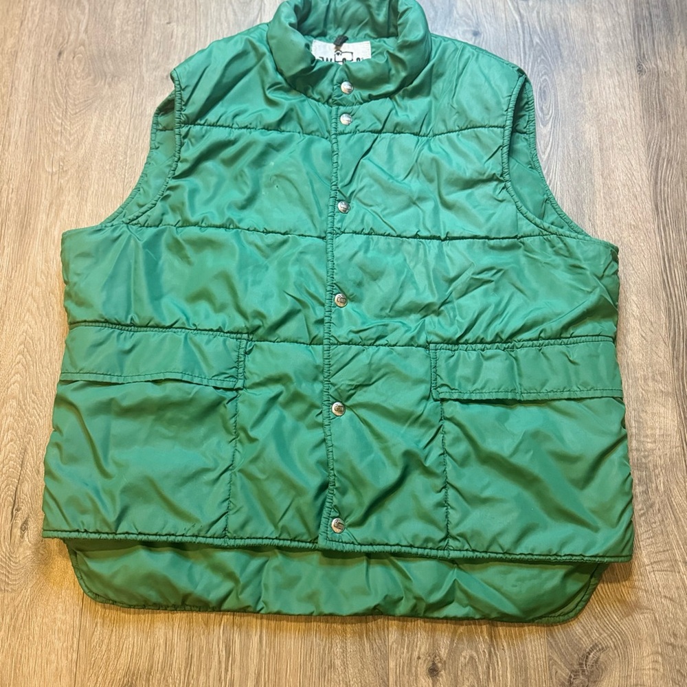 Vintage Woolrich Green Puffer Vest Men’s L Quilted Nylon USA Made Flaws Read